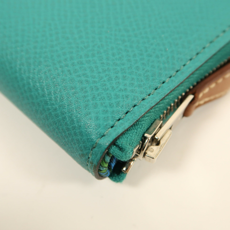 HERMES Epsom皮革Silk In Compact Wallet銀扣錢包Bleu Paon-8