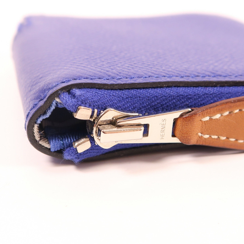 HERMES Epsom皮革Coin Purse銀扣零錢包Bleu Electrique-11