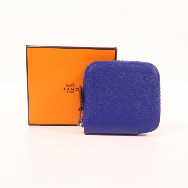 HERMES Epsom皮革Coin Purse銀扣零錢包Bleu Electrique-12