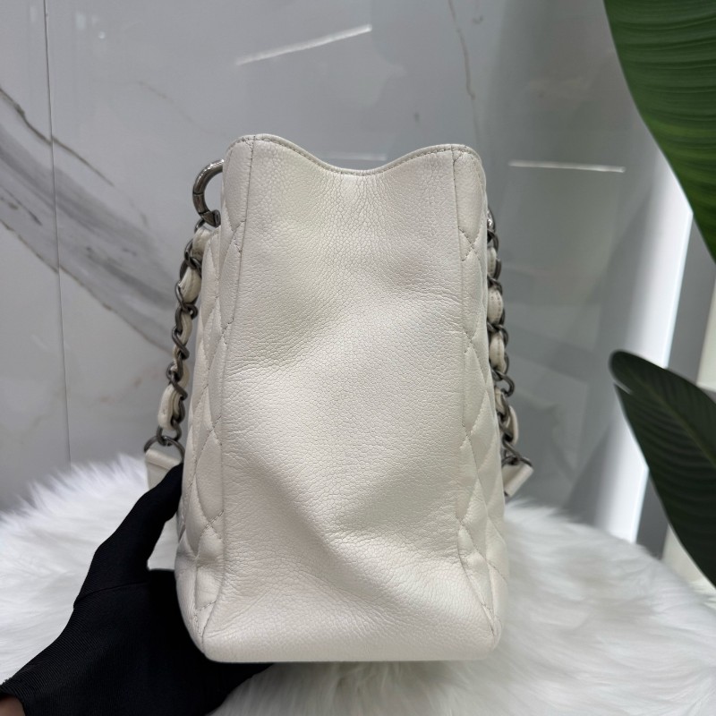 Chanel香奈兒米白色荔枝牛皮GST托特tote肩背包 13開-3