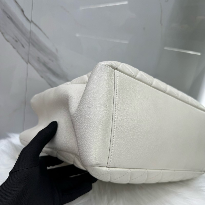Chanel香奈兒米白色荔枝牛皮GST托特tote肩背包 13開-5