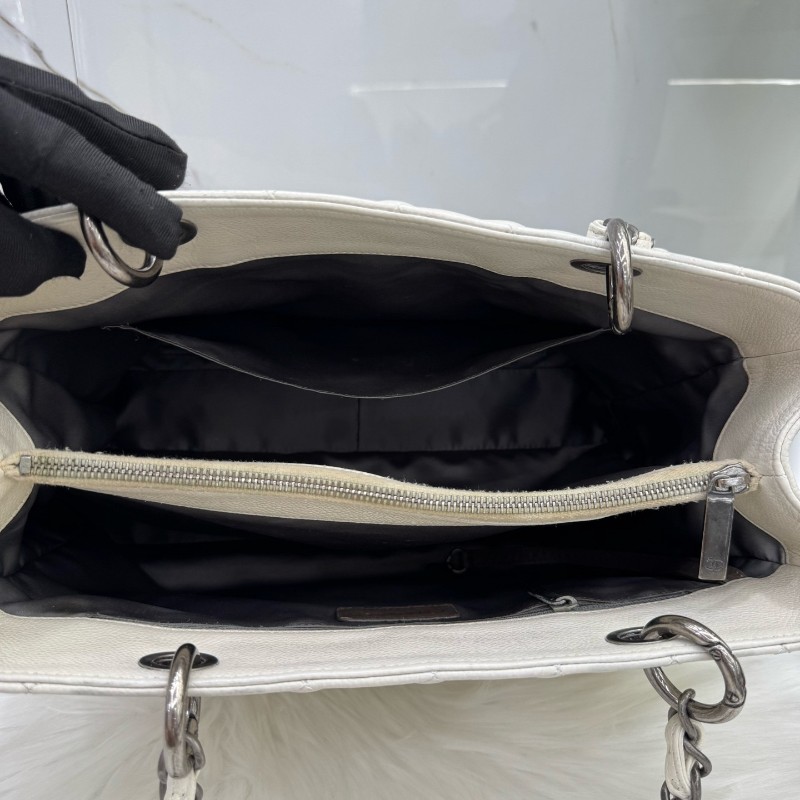 Chanel香奈兒米白色荔枝牛皮GST托特tote肩背包 13開-8