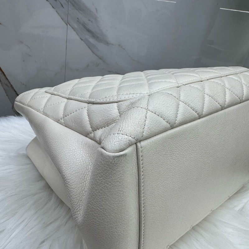 Chanel香奈兒米白色荔枝牛皮GST托特tote肩背包 13開-9