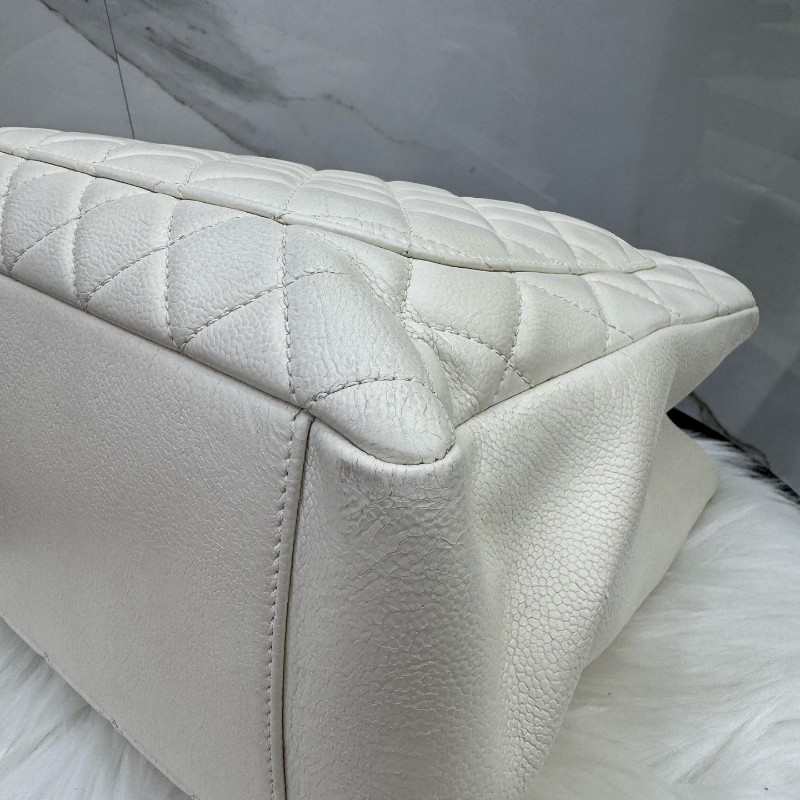 Chanel香奈兒米白色荔枝牛皮GST托特tote肩背包 13開-10