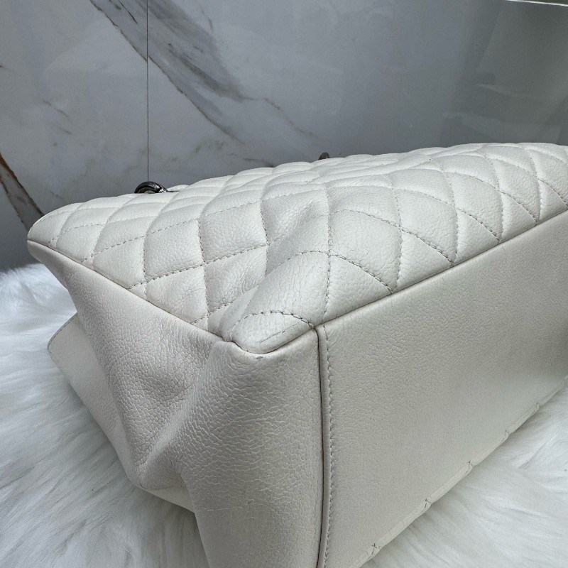 Chanel香奈兒米白色荔枝牛皮GST托特tote肩背包 13開-11