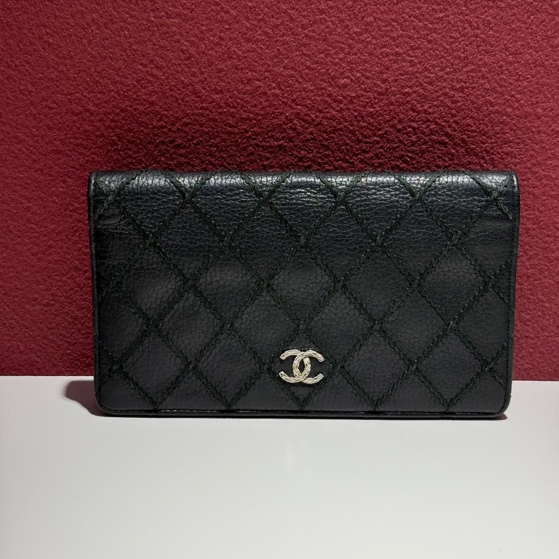 Chanel 外縫線黑色長夾銀包-0