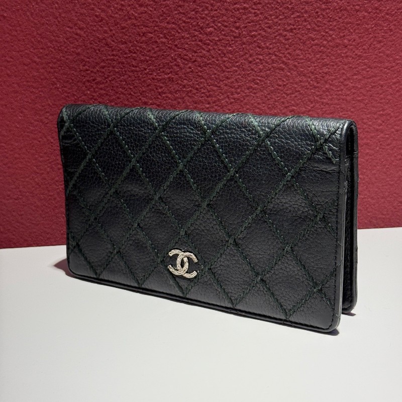 Chanel 外縫線黑色長夾銀包-2