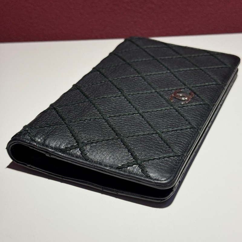 Chanel 外縫線黑色長夾銀包-4