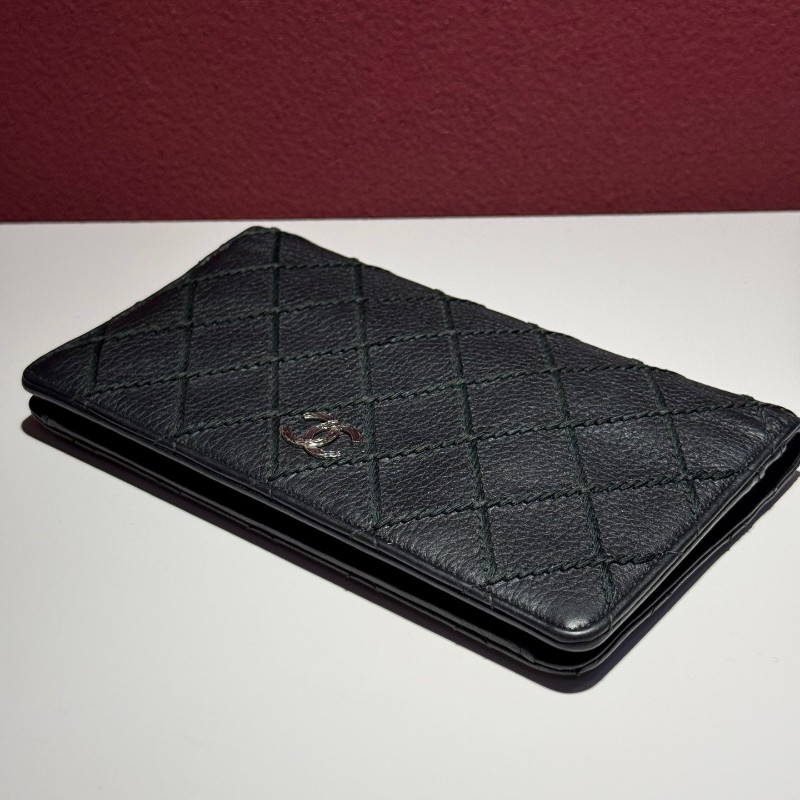 Chanel 外縫線黑色長夾銀包-5