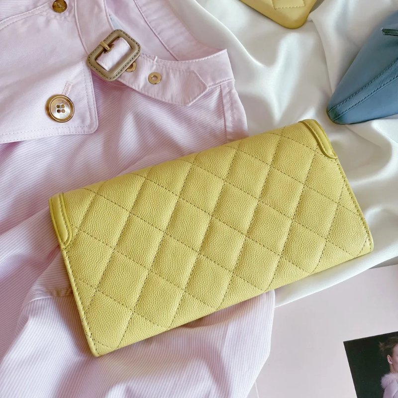 Chanel 魚子醬皮黃色長銀包-2