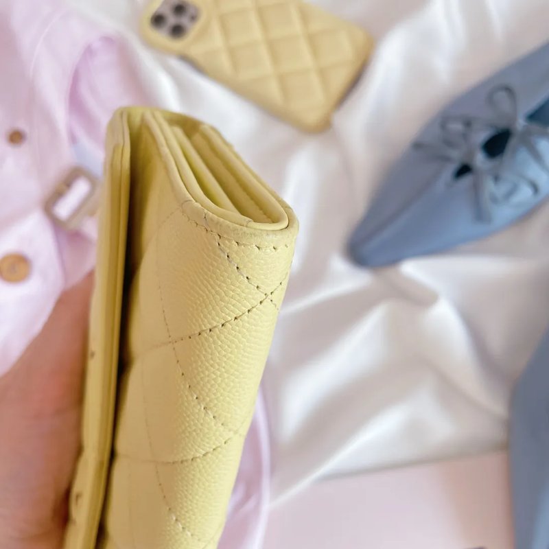Chanel 魚子醬皮黃色長銀包-7