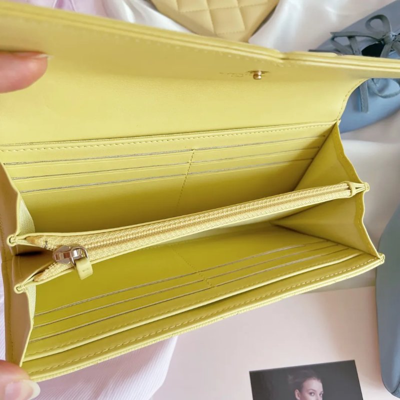 Chanel 魚子醬皮黃色長銀包-8