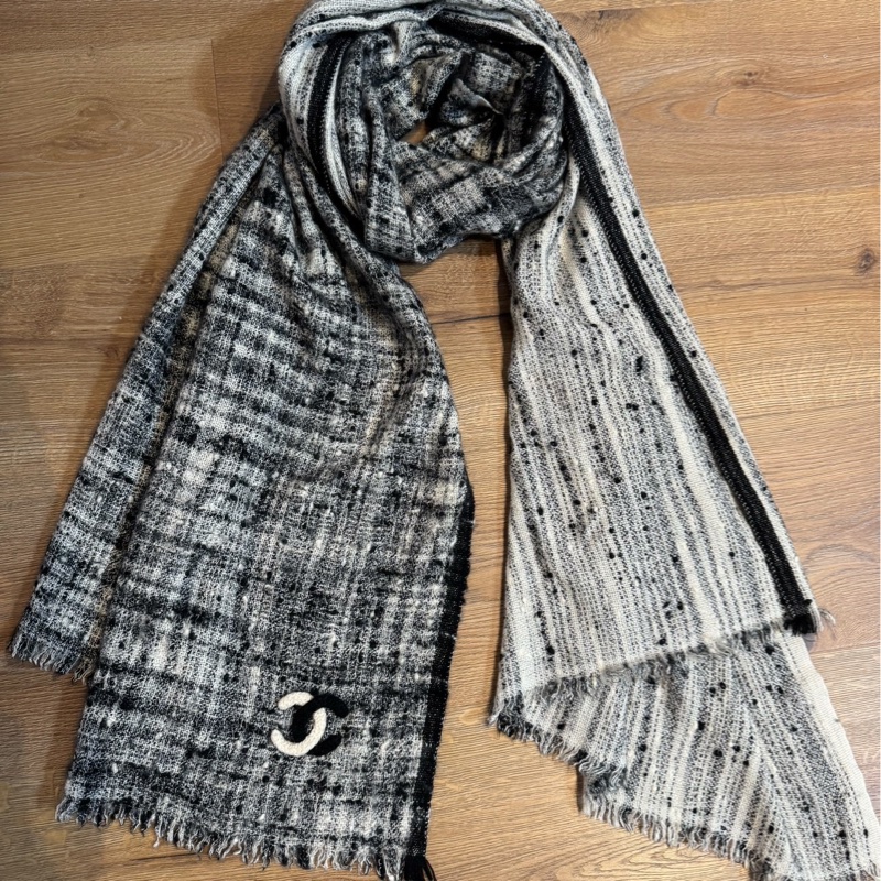 chanel 香奈兒 黑白 熊貓配色 圍巾 披肩 披巾-0