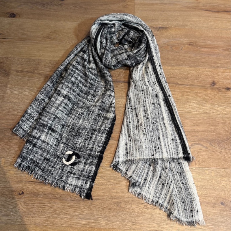 chanel 香奈兒 黑白 熊貓配色 圍巾 披肩 披巾-2