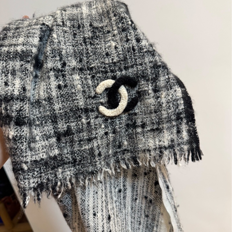 chanel 香奈兒 黑白 熊貓配色 圍巾 披肩 披巾-3