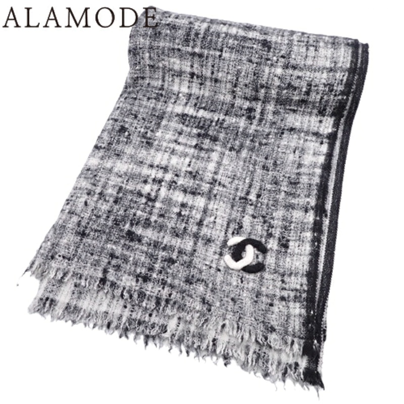 chanel 香奈兒 黑白 熊貓配色 圍巾 披肩 披巾-4