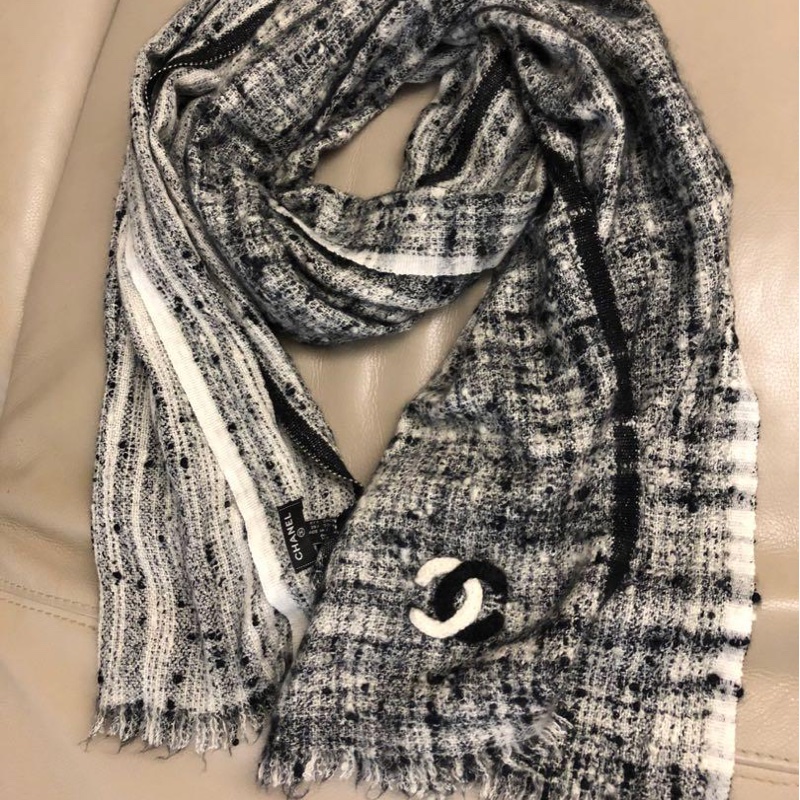 chanel 香奈兒 黑白 熊貓配色 圍巾 披肩 披巾-10