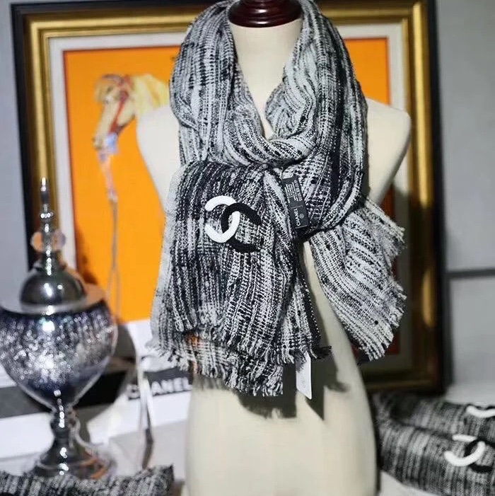 chanel 香奈兒 黑白 熊貓配色 圍巾 披肩 披巾-11