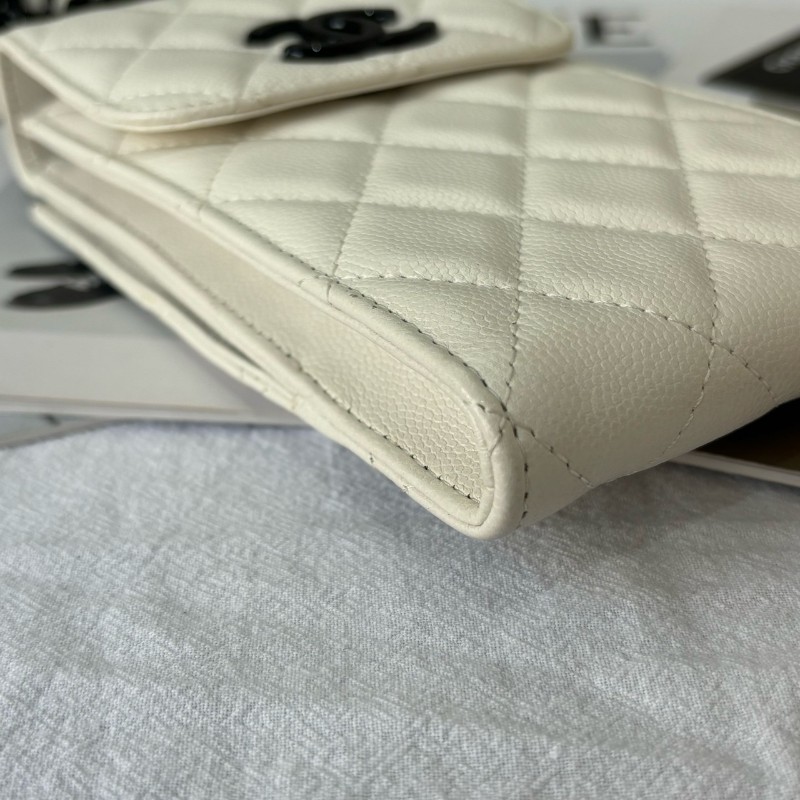 CHANEL/香奈兒 黑白熊貓鏈條手機包白色荔枝皮 鐳射30開-6