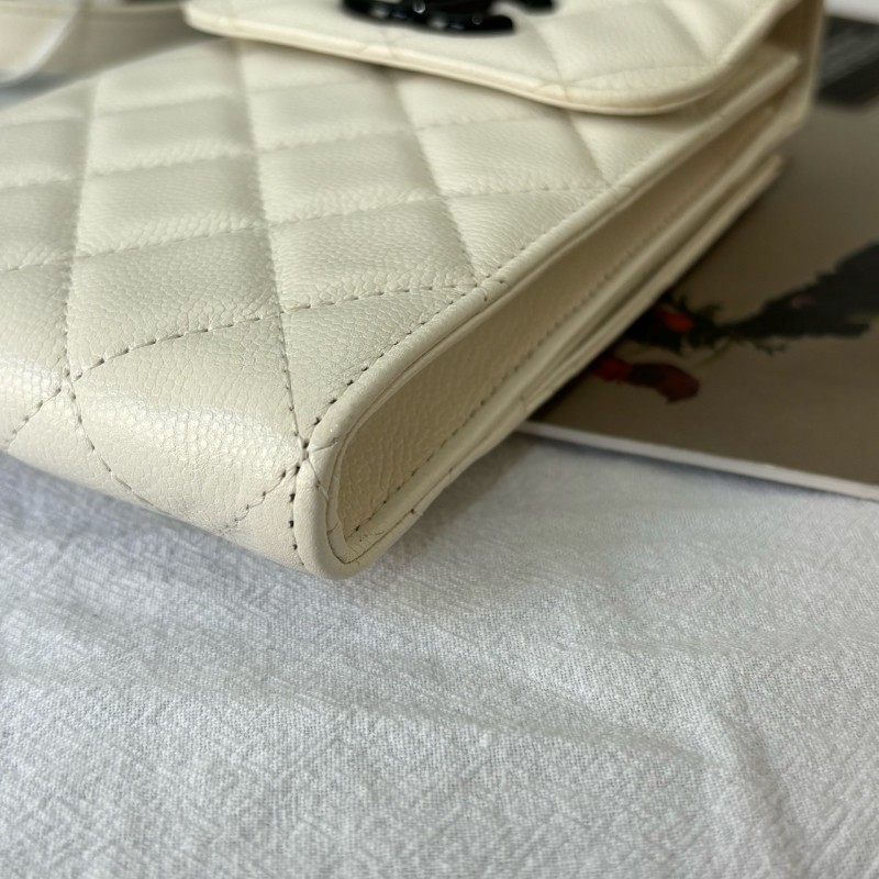 CHANEL/香奈兒 黑白熊貓鏈條手機包白色荔枝皮 鐳射30開-7