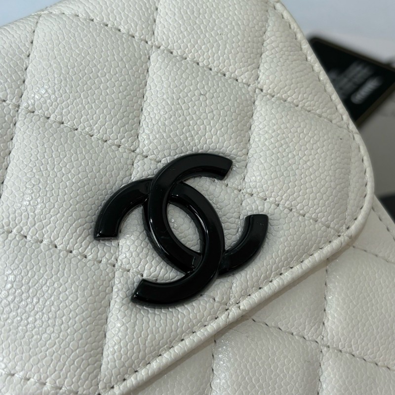 CHANEL/香奈兒 黑白熊貓鏈條手機包白色荔枝皮 鐳射30開-8