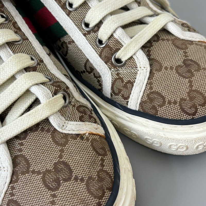 Gucci/古馳 Tennis1977系列 女士GG運動鞋刺繡休閒紅底板鞋 37碼 偏大-5