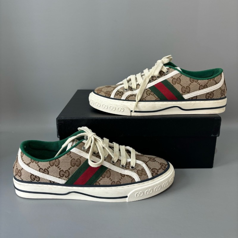 Gucci/古馳 Tennis1977系列 女士GG運動鞋刺繡休閒紅底板鞋 37碼 偏大-8