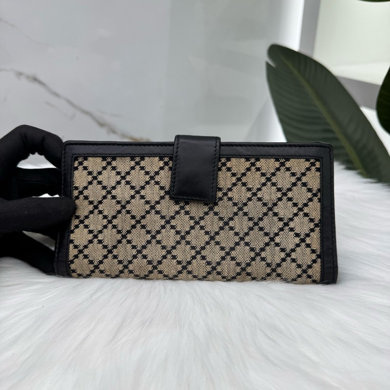 Gucci古馳絕版鑽石紋長款錢包銀包手拿包 經典的棕黑配色-1