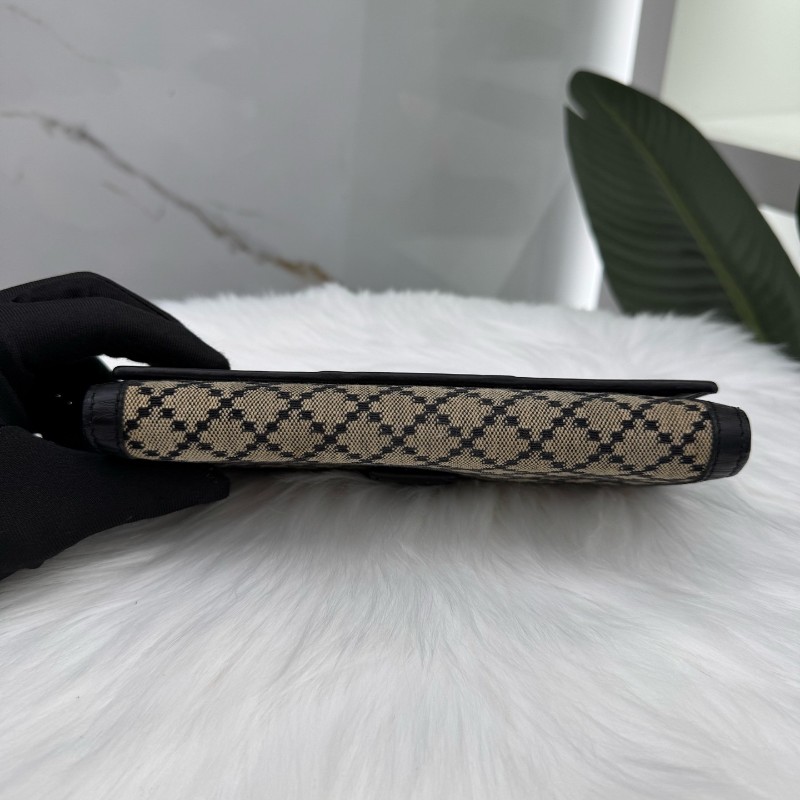 Gucci古馳絕版鑽石紋長款錢包銀包手拿包 經典的棕黑配色-4
