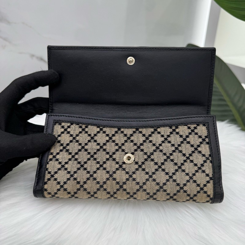 Gucci古馳絕版鑽石紋長款錢包銀包手拿包 經典的棕黑配色-7