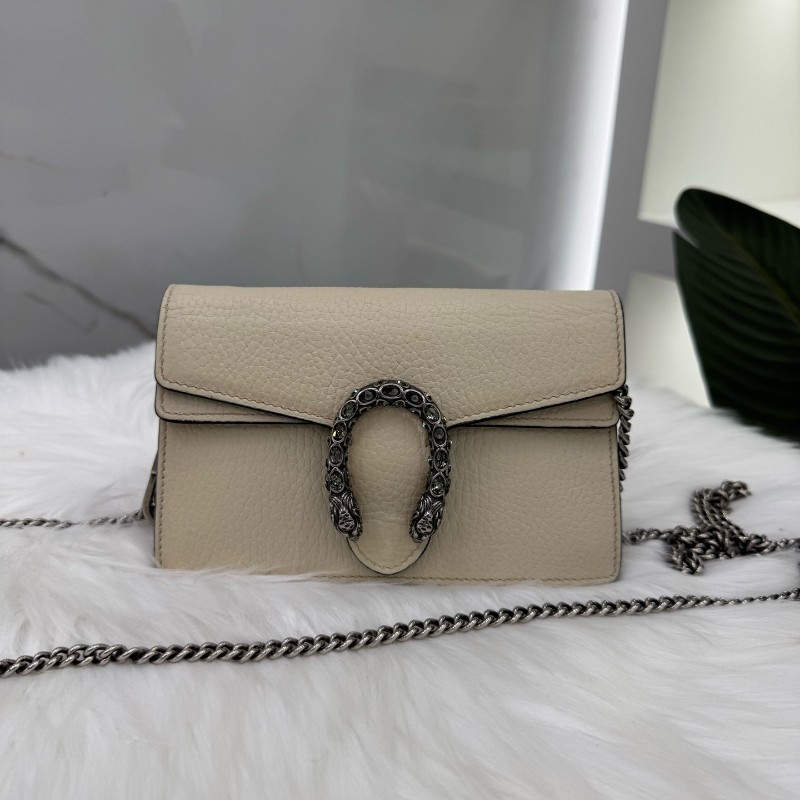 Gucci古馳Dionysus酒神mini 白色鑽扣全皮鏈條斜挎包-0