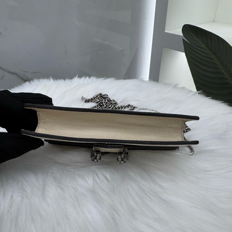 Gucci古馳Dionysus酒神mini 白色鑽扣全皮鏈條斜挎包-4