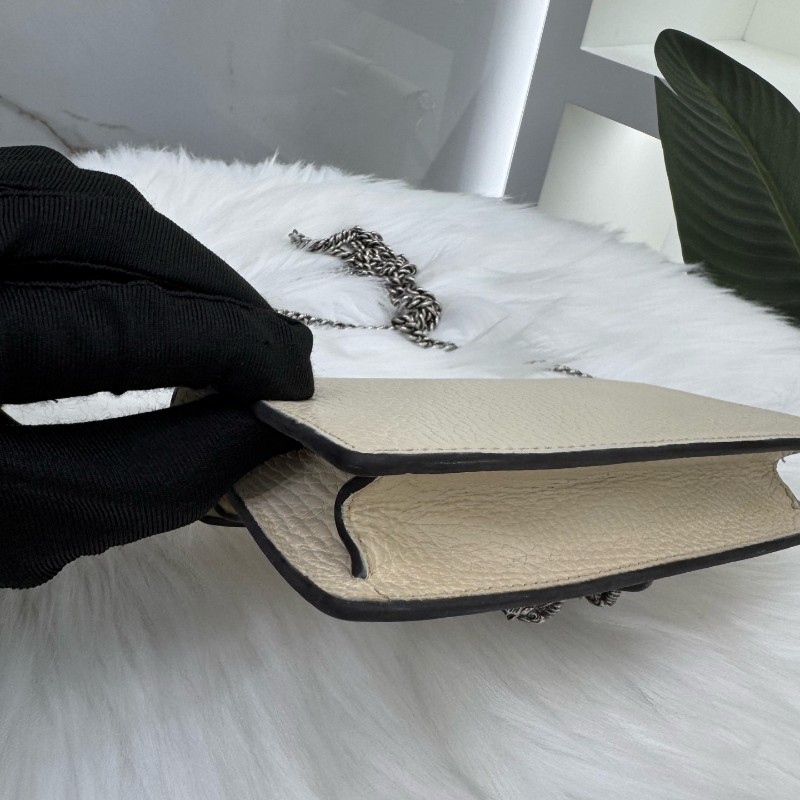 Gucci古馳Dionysus酒神mini 白色鑽扣全皮鏈條斜挎包-9