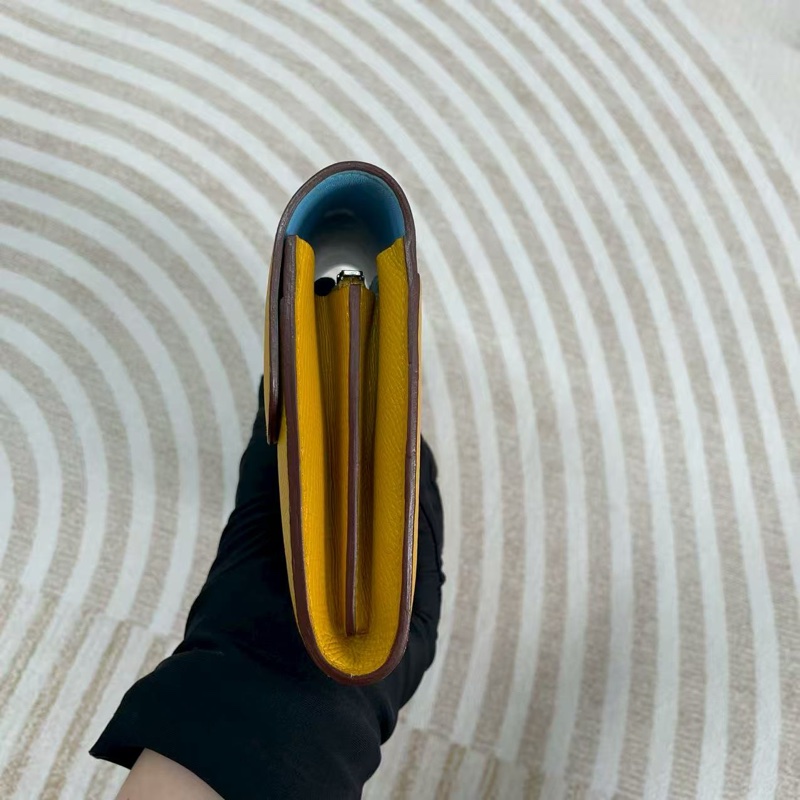 🌈Hermes💛Constance Wallet💛琥珀黃色內拼淺藍銀扣🌟98新🌈Epsom皮🌟-4