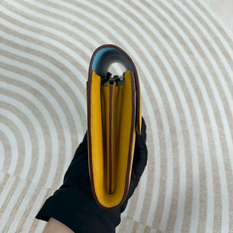 🌈Hermes💛Constance Wallet💛琥珀黃色內拼淺藍銀扣🌟98新🌈Epsom皮🌟-5