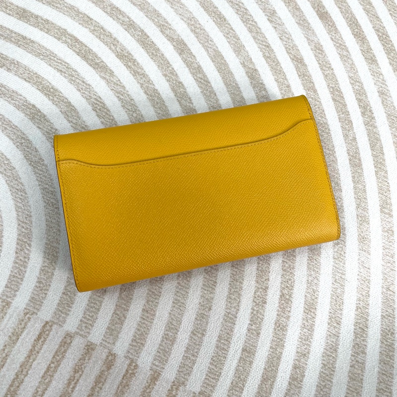 🌈Hermes💛Constance Wallet💛琥珀黃色內拼淺藍銀扣🌟98新🌈Epsom皮🌟-8