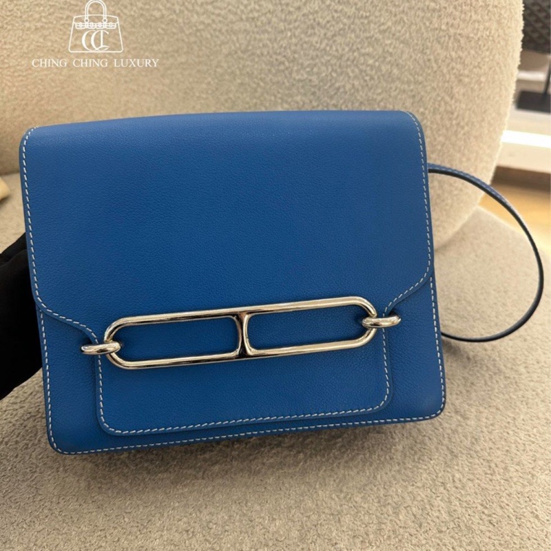 🌈Hermes💙Roulis 23💙藍色銀扣💙98新🌟evercolor皮🌟豬鼻子🌟-0