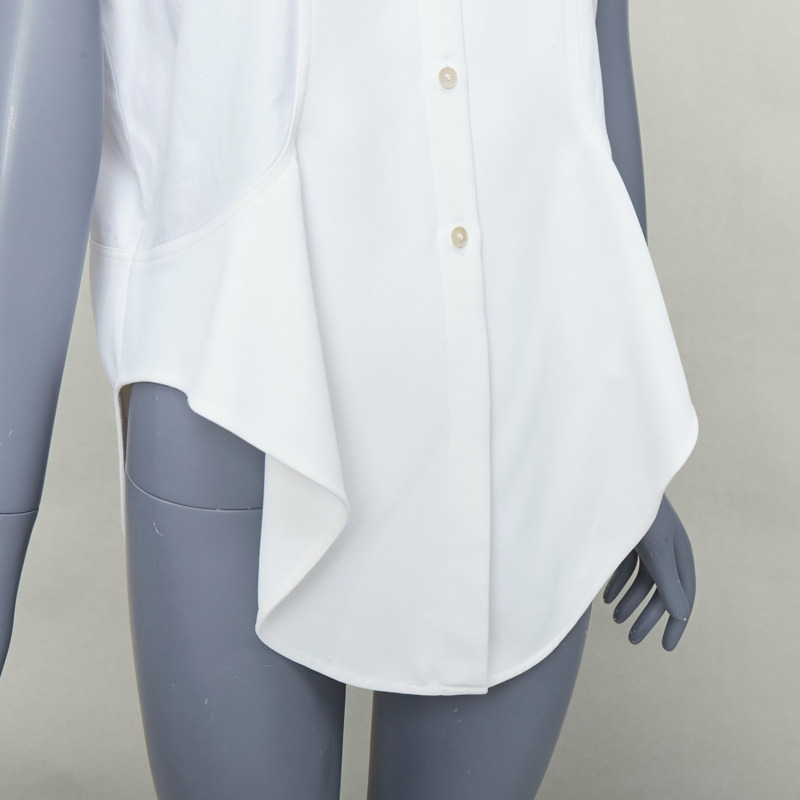 BALENCIAGA white mixed fabric drape cap sleeves collared shirt FR36 S-1