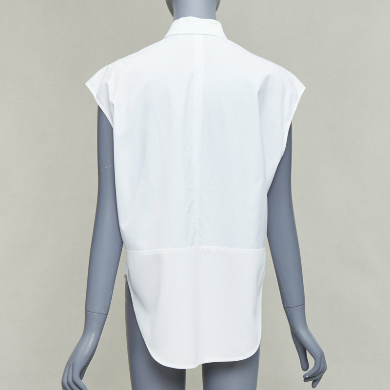BALENCIAGA white mixed fabric drape cap sleeves collared shirt FR36 S-4