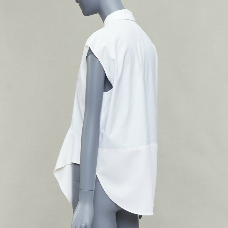BALENCIAGA white mixed fabric drape cap sleeves collared shirt FR36 S-5