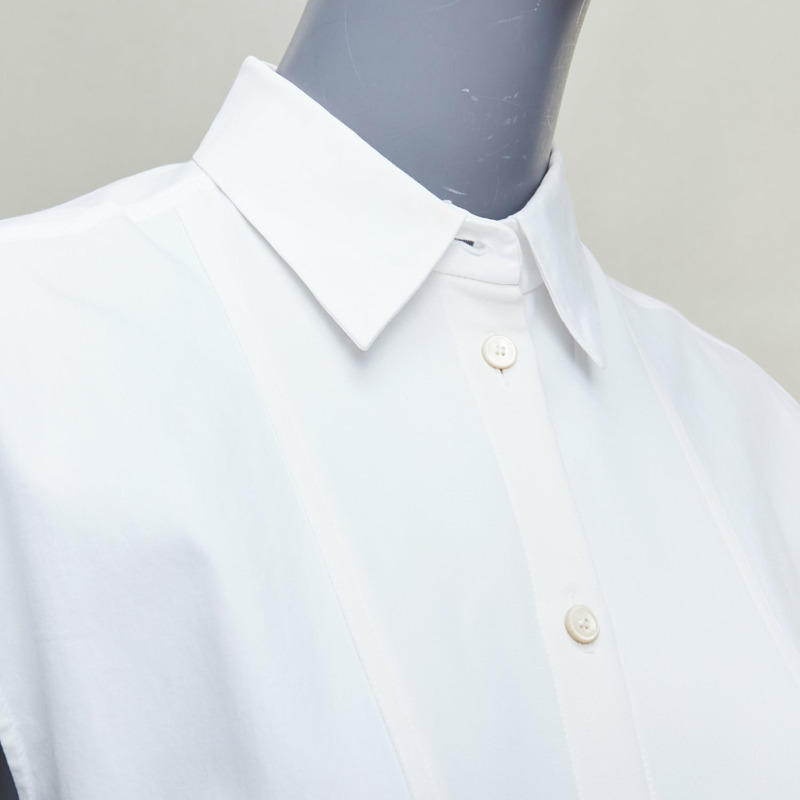 BALENCIAGA white mixed fabric drape cap sleeves collared shirt FR36 S-6