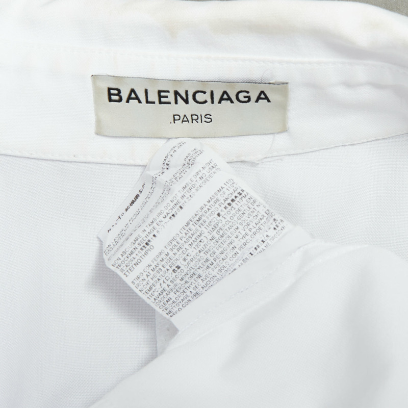 BALENCIAGA white mixed fabric drape cap sleeves collared shirt FR36 S-7