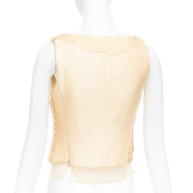rare PRADA Vintage cream dyed fur pink silk satin bow vest top IT40 S-4