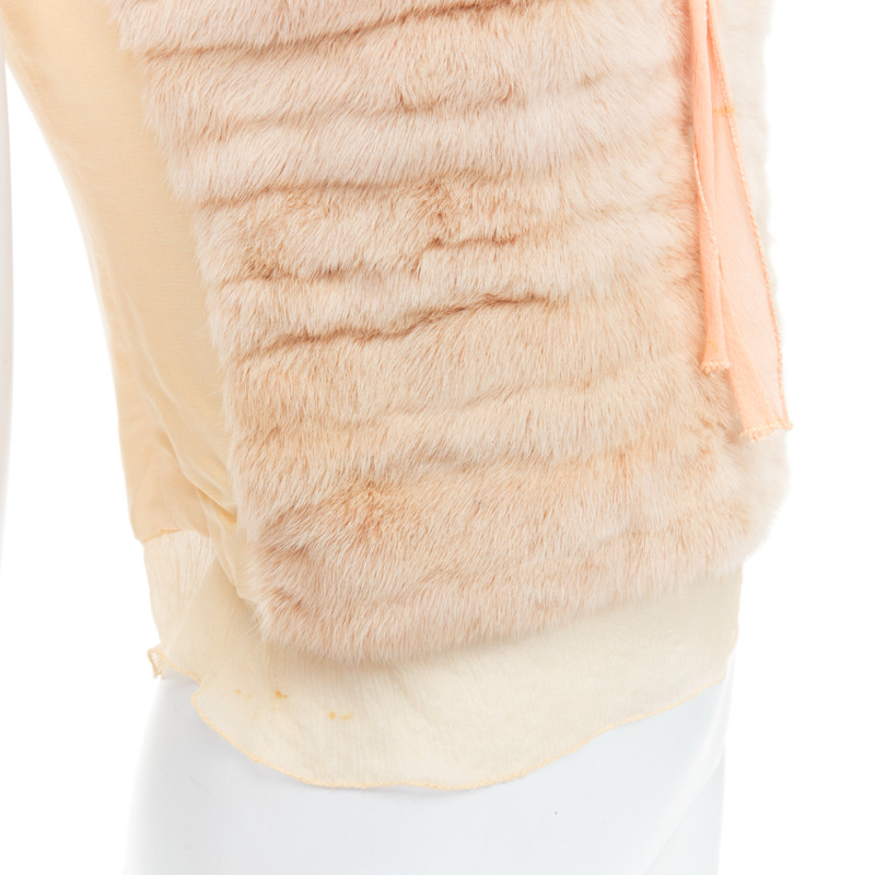 rare PRADA Vintage cream dyed fur pink silk satin bow vest top IT40 S-7