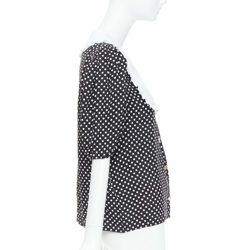 MIU MIU 2021 black white silk cotton trim polka dot vintage blouse IT42 M-3