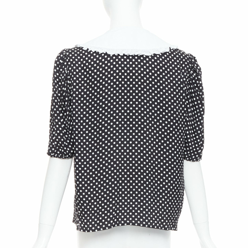 MIU MIU 2021 black white silk cotton trim polka dot vintage blouse IT42 M-4