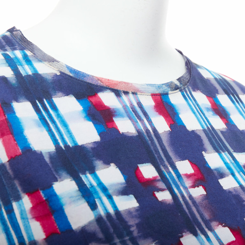 CHANEL 17P Runway blue red check CC logo print silk trim crop top FR36 S-6