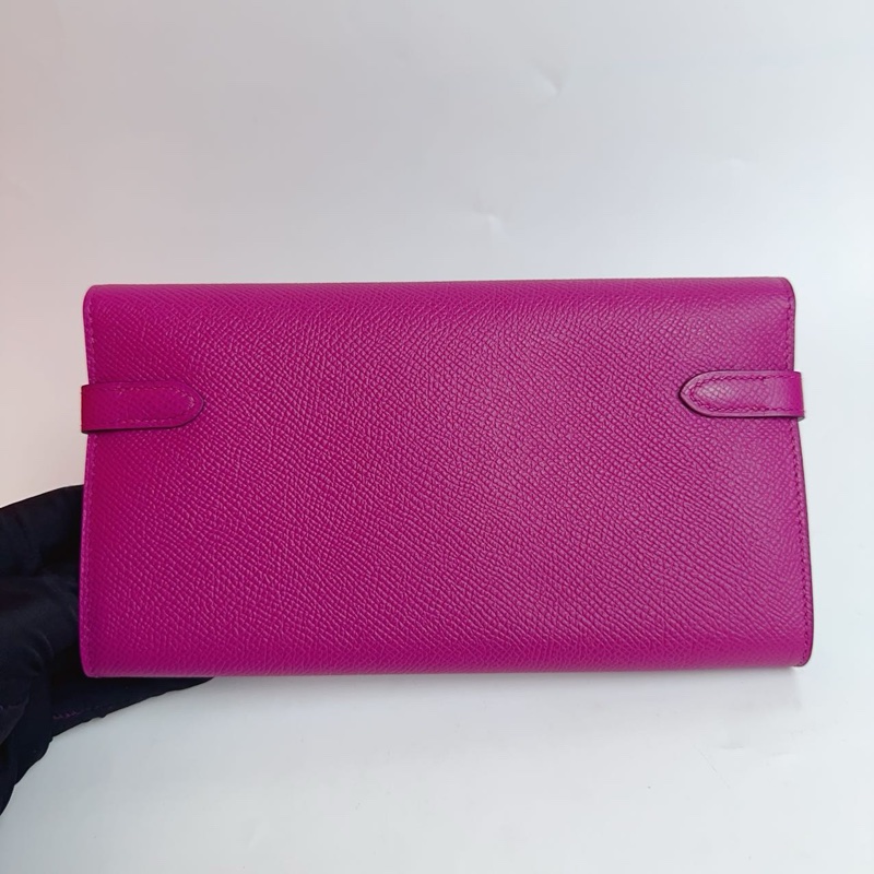 🌈Hermes💗Kelly Wallet💗L3玫瑰紫銀扣🌟99新🌟Epsom皮🌟長銀包🌟-9