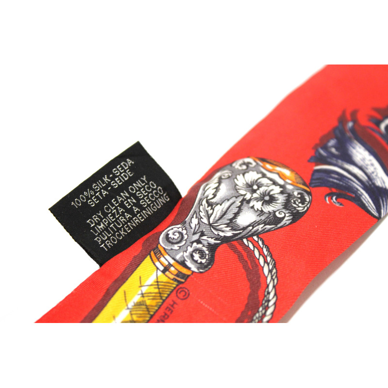 Hermes Red/Beige Silk Cavalcades Twilly Bandeau Scarf-6