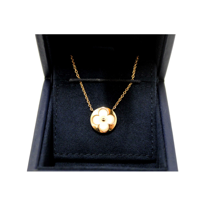 Louis Vuitton Pink Gold and White Mother-Of-Pearl Color Blossom Sun Pendant Necklace-0